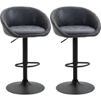 Fortuna Lai Lot de 2 tabourets de bar Tabourets de bar réglables en hauteur avec accoudoirs et dossier en similicuir gris 57x50x84-104 cm avec repose-pieds