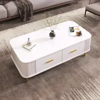 Fortuna Lai Table basse avec 4 tiroirs, table de salon, 108L x 51B x 38H cm, Blanc