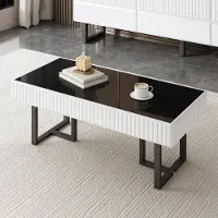 SUCCESS COURIER Table basse classique moderne en noir et blanc, table basse, table de salon, plateau noir brillant, 110 L x 50,5 l x 41 H (cm)