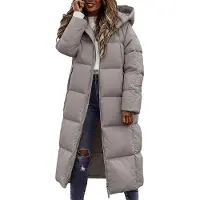 ASKSA Femme Doudoune d'hiver longue Manteau matelassé Manteau d'hiver chaud Vestes Manteau d'extérieur avec capuche (Gris,L)