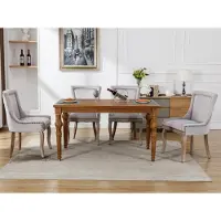 Fortuna Lai Chaise de salle à manger luxueuse (chaise de cuisine, chaise de salon, 4 pièces), chaise rembourrée avec garniture à clous, pieds en bois massif, revêtement en velours, gris
