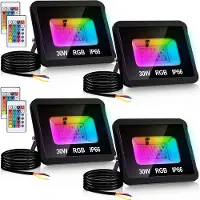 TolleTour Projecteur RGB LED 30W RGB Projecteur RGB LED d'extérieur avec télécommande IP66 étanche pour jardin 4 pièces