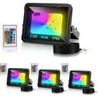 TolleTour Projecteur RGB 20W avec télécommande Projecteur LED RGB Projecteur extérieur LED IP66 étanche 4 pièces