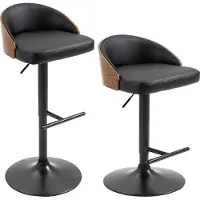 Fortuna Lai Lot de 2 tabourets de bar pivotants avec repose-pieds réglables en hauteur Simili cuir Bois 48 x 49,5 x 76-96 cm pour cuisine et bar