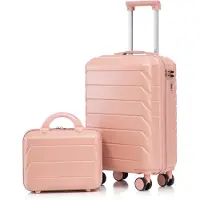 LVHOM Ensemble de valises rigides 2 pièces en ABS rigide, ensemble 14"-19" avec roulettes 360°, ensemble de valises de voyage, ensemble de trolley étanche, rose