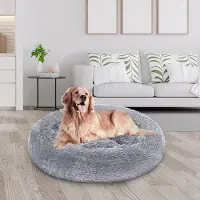 TolleTour Lit pour chien Lit pour chat Coussin pour chien en peluche Lit douillet gris clair 60cm