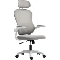 Fortuna Lai Chaise de bureau ergonomique avec dossier en tissu maillé, réglable en hauteur, accoudoirs rabattables, 5 roulettes, fonction bascule, gris