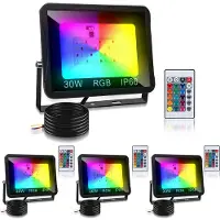 TolleTour Spot à LED 30W Spot d'extérieur RGB avec télécommande Spot à LED RGB Projecteur à LED RGB 4 pièces