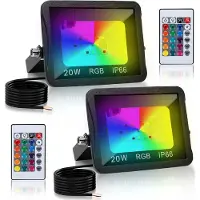 TolleTour Projecteur RGB 20W avec télécommande Projecteur LED RGB Projecteur extérieur LED IP66 étanche 2 pièces