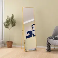 CDGlobal 140 × 40 cm Cadre minimaliste miroir sur pied, miroir solide pour tout le corps, debout librement, miroir facile à accrocher sur toute la longueur au mur horizontalement ou verticalement, Golden