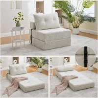 OKWISH Fauteuil Convertible - Avec Matelas Pliable et Coussin 1 Place Chenille Beige