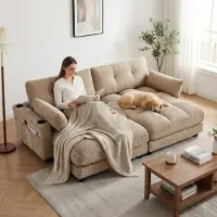 LVHOM Canapé-lit avec USB&porte-gobelets, Canapé 2 places, Fauteuil relax avec poches latérales, Canapé de sol Fauteuil lounge, Dossier réglable, Kaki