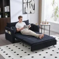 LVHOM Canapé-lit avec dossier réglable en 3 positions&USB, lit gigogne, 2 places avec porte-gobelet gain de place 139x73x83cm, noir