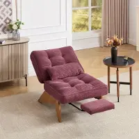 LVHOM Fauteuil relax avec fonction chaise longue, fauteuil lounge avec dossier réglable, fauteuil de sol en velours côtelé et bois massif, pour salon, bureau, rouge