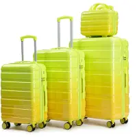 LVHOM Set de 4 valises à coque rigide avec trousse de toilette, set de valises dégradé, trolley 4 roulettes, bagage à main léger pour femmes et filles, vert