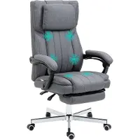 Fortuna Chaise de bureau Lai avec 5 modes de massage Chaise de bureau ergonomique avec fonction inclinable Réglable en hauteur Repose-pieds Aspect lin Gris