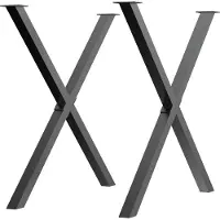 Fortuna Lai Pieds de table 2 pièces en forme de X en acier pour table à manger, bureau, table basse Noir 72 cm Stable et moderne