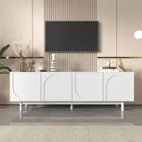 Fortuna Lai Lowboard-TV - Ensemble TV de salon - Armoire TV - Buffet TV - Portes structurées - Meuble TV avec séparations réglables (Blanc)