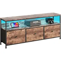 Fortuna Lai Armoire TV 108x30x57 cm avec éclairage LED, 4 tiroirs en tissu coloré, pieds réglables en hauteur, panneau de particules E1 et cadre en fer