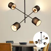 ZMH Suspension Noir 4 flammes Lampe de table Vintage avec abat-jour en tissu Douille E14 Lampe à suspendre Lampe à suspendre pour le salon Salle à manger Chambre à coucher, Sans ampoules