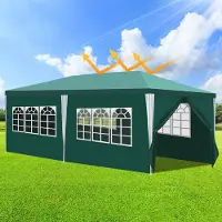 Izrielar Tente de réception Pavillon Kit complet avec toit, parois latérales, fermeture éclair & piquets de terre 3x6m Vert
