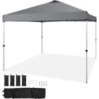 SucceBuy 10 x 10 ft Tente d'abri pop-up - Gris foncé. bâchePolyuréthane250 D avec revêtement argenté. Livré avec sac à roulettes portable et 4 sacs de sable