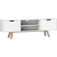 Fortuna Meuble TV Lai, meuble TV pour téléviseurs jusqu'à 65 pouces, meuble bas avec 2 armoires et 2 étagères, meuble TV pour salon, 150 x 39 x 50 cm, blanc