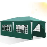 TolleTour Pavillon de jardin 3 x 6 m avec 6 panneaux latéraux Tente de fête portable étanche, pour jardin terrasse fête,Vert