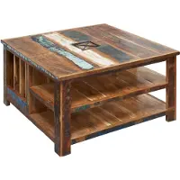 MASSIVMOEBEL24.DE MASSIVMOEBEL24 | Table basse 90x90 Bois de récupération laqué Multicolore NATURE OF SPIRIT #105