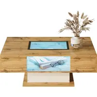 Fortuna Lai Table basse en bois avec LED, tablette en verre et 2 tiroirs