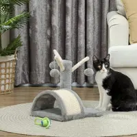 Fortuna Lai Arbre à chat 40 cm Petite tour pour chat avec grotte, 2 balles, tapis à griffer, arbre à chat, arbre à grimper, pour petits et grands chats, gris clair