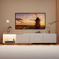 Fortuna Lai Armoire TV, TV Lowboard avec tiroirs, Table TV moderne avec espace de rangement, Table TV pour le salon et la salle à manger, blanc, 240 x 38 x 44 cm