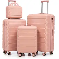 LVHOM Ensemble de valises rigides 4 pièces en ABS rigide, ensemble 14"-19"-24"-28" avec roulettes 360°, ensemble de valises de voyage, ensemble de trolley étanche, rose