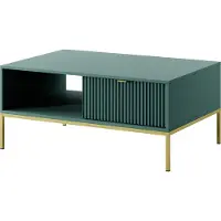 3Xeliving Table basse avec 1 tiroir et 1 étagère, de couleur verte, avec une structure dorée