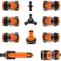 Happyment Adaptateur pour tuyau d'arrosage - 11 pièces - Set de raccords pour tuyau - Pièce en Y, arrêt d'eau & embout de pulvérisation - Pour tuyaux d'arrosage 1/2" et 3/4" - Arrosage