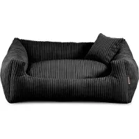 POOM Lit pour chien - matériau doux et nervuré avec remplissage en mousse de polyuréthane, résistant aux salissures, en différentes couleurs et tailles, petit coussin inclus (S - 65x55, noir)