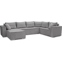 AX Living Canapé d'angle grand Lovere 314 cm - Canapé gris avec fonction sommeil & tissu structuré