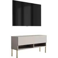 3Xeliving TV lowboard 100 cm cachemire, pieds droits dorés, 100 × 32 × 52 cm