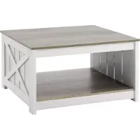 SucceBuy 31,5" Farmhouse Table basse, table de cocktail carrée avec espace de rangement ouvert, table de salon rustique en bois, meuble de chambre, d'appartement et de studio, gris et blanc