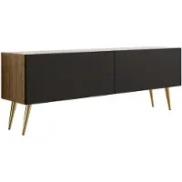 3Xeliving Meuble TV : Chêne Wotan / Noir mat, pieds dorés, 140 x 52 x 32 cm