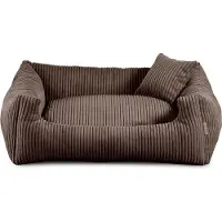 POOM Lit pour chien - matériau doux et nervuré avec remplissage en mousse de polyuréthane, résistant aux salissures, en différentes couleurs et tailles, petit coussin inclus (XS - 55x45, marron foncé)