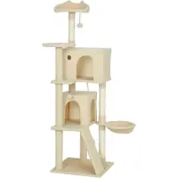 Fortuna Lai Arbre à chat 160 cm Tour pour chat avec hamac, échelle, grotte, 2 balles en peluche, troncs en sisal, 48 x 48 x 160 cm, beige