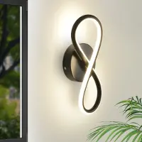 ZMH Applique murale intérieure LED Lampe murale noire pour cage d'escalier chambre salon couloir Design moderne frais 7W Design courbe Décoratif Applique murale blanc chaud 3000K