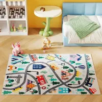 Fortuna Tapis Lai avec motif autoroute, fond blanc, polaire douce, facile d'entretien, coloré