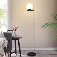 ZMH Lampadaire Noir 1 flamme Moderne Lampe sur pied E27 Vintage Lampe sur pied avec abat-jour en verre blanc Interrupteur à pied Métal pour salon chambre bureau