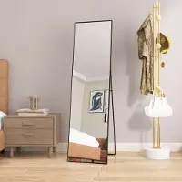 ProximaX Miroir intégral 140 x 40 cm Miroir mural au design minimaliste - miroir sur pied avec bord métallique - Noir