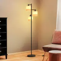ZMH Lampadaire Salon Lampadaire Tissu Lampe à poser 3 flammes Lampadaire Noir Lampe de lecture E27 Lampe de sol avec interrupteur à pied pour chambre à coucher bureau