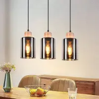 ZMH Lampe à suspendre en bois Lampe à suspendre 3 flammes en verre rétroLampe à suspendre Douille E27 Lampe à suspendre Réglable en hauteur Lampe de table à manger Sans moyen d'éclairage