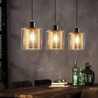 ZMH Suspension 4 X E14 Lampe de table vintage 3 flammes avec double abat-jour en verre et métal pour salle à manger de cafétéria