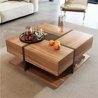 Fortuna Lai Table basse,Table de salon avec tiroirs cachés haute brillance, table de salon